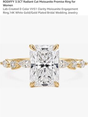 3.5CT Radiant Cut Moissanite Promise Ring in Gold size 6